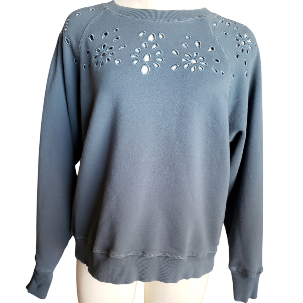 Spiritual Gangster Slate Blue Floral Cutout Sweatshirt